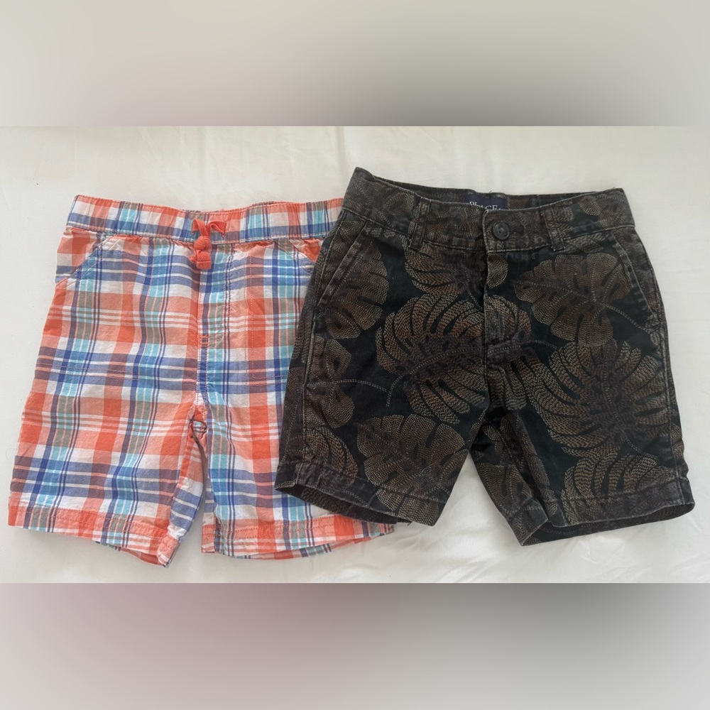 4T Boys Shorts Bundle - Plaid and Leaf Print